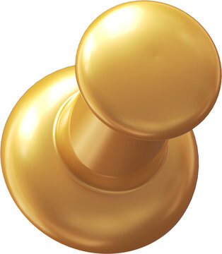 Gold Pin, Push Pin Isolated On Transparent Background. 3D Rendering