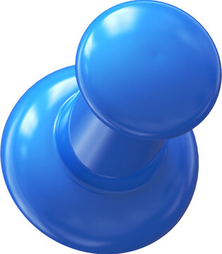 Blue pin, push pin isolated on transparent background. 3D rendering