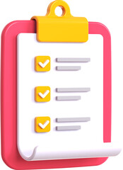 Obraz premium Checklist Clipboard isolated on transparent background. 3D rendering