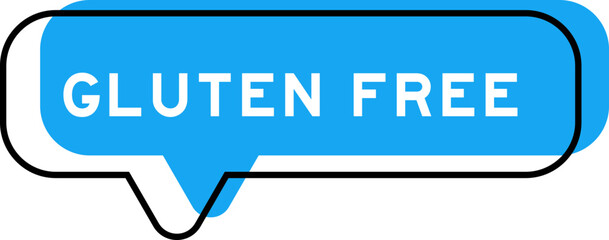 Speech banner and blue shade with word gluten free on white background