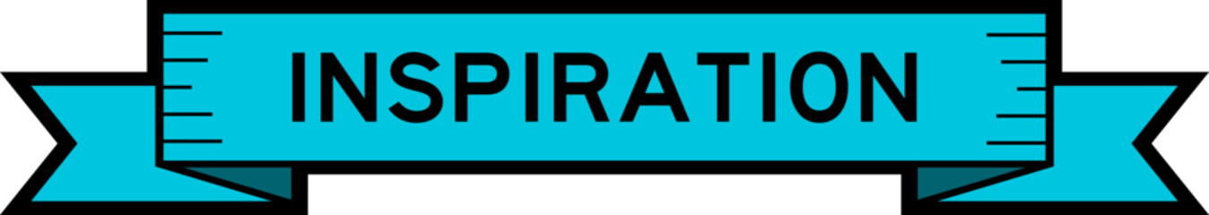 Blue color ribbon label banner with word inspiration on white background