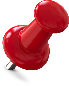 Red pin, push pin isolated on transparent background. 3D rendering