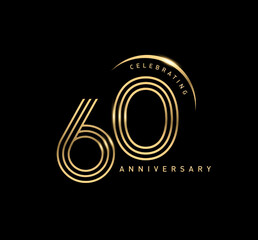 60 years anniversary celebration logotype. elegant modern number gold color