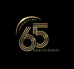 65 years anniversary celebration logotype. elegant modern number gold color - obrazy, fototapety, plakaty