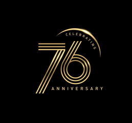 76 years anniversary celebration logotype. elegant modern number gold color