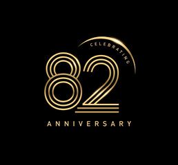 82 years anniversary celebration logotype. elegant modern number gold color