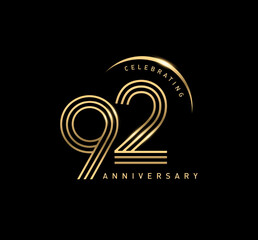 92 years anniversary celebration logotype. elegant modern number gold color