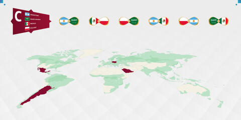 Participants in Group C of the football tournament, highlighted in burgundy on the world map. All group games.