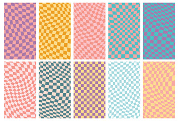 Groovy retro pattern background in psychedelic checkered backdrop style. A chessboard in a minimalist abstract design with a 60s 70s aesthetic vibe. hippie style y2k. funky print vector illustration