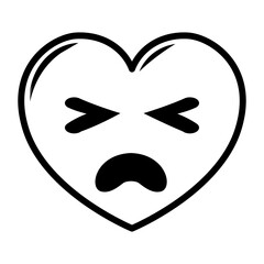 Line art hearts emoticon. Emotional hearts with black thin line, isolated on white background.PNG with transparent background