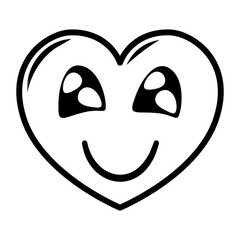 Line art hearts emoticon. Emotional hearts with black thin line, isolated on white background.PNG with transparent background