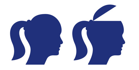 Open mind human head, woman character vector illustration set. Idea concept illustration to use in business, logical thinking, open mind and knowledge concept projects and presentations. 