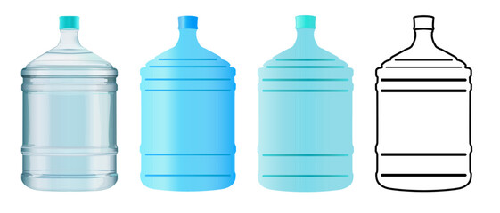 Set Five gallon big plastic water bottle container, water delivery service of fresh purified water. 19 liter bottle of water