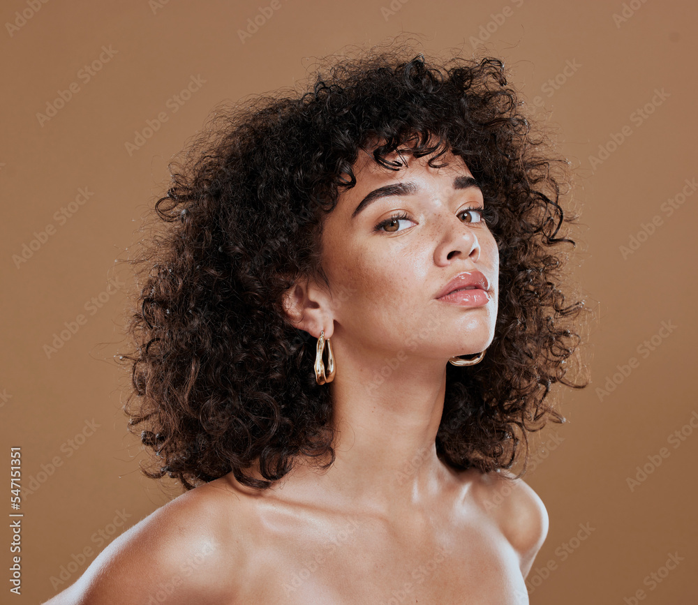 Wall mural black woman, beauty and skincare face portrait for natural afro, facial or hair care cosmetics. heal - Wall murals