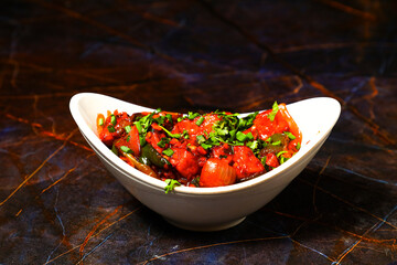 Assorted indian food on black background Indian cuisine Top view 