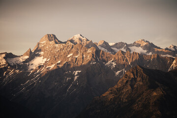 Sunset view of the Alps in the Chiavenna Valley, Northern Italy