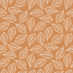 Outline leaf seamless pattern vector. Abstract linear branches floral backdrop illustration. Wallpaper, background, fabric, textile, print, wrapping paper or package design.