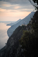 Scenic view of the famous sanctuary of Montecastello, located on the cliffs of the town of Tignale, Lake Garda