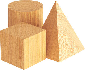Wood geometric object shape isolated on transparent background. 3D rendering