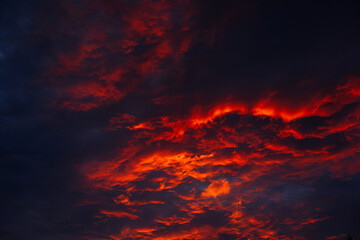 Dramatic red clouds during sunset.