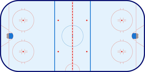 Empty scheme of NHL Ice Hockey Rink with observance of standard proportions, with markings, vector isolated.