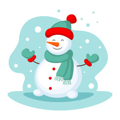Funny cartoon snowman. Winter card. Merry Christmas