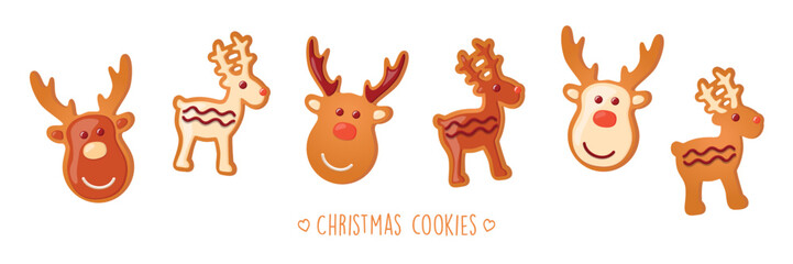 christmas cookies gingerbread set with different icing and sugar decoration deer