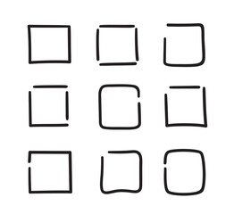 Quick square. Hand drawn sketches. Abstract squares. Black and white illustration
