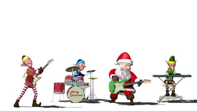 Funny Santa Claus and elfs play musical instruments. The concept of Christmas and New Year. Seamless Loop Christmas animation with alpha channel.