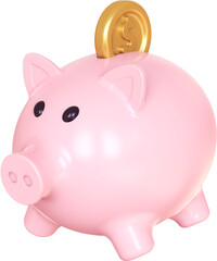 Pink piggy saving bank isolated on transparent background. 3D rendering