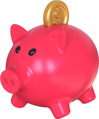 Red piggy saving bank isolated on transparent background. 3D rendering