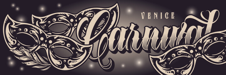 Venice Carnival vintage flyer monochrome