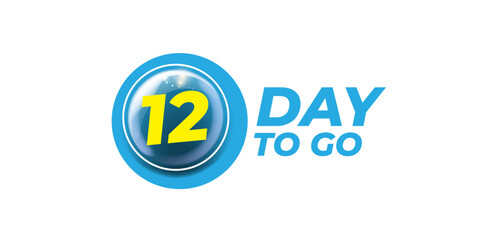 Twelve days to go countdown modern horizontal banner design template isolated on white background. 12 days to go sale announcement blue trendy glass banner, label, sticker, icon, poster and flyer.