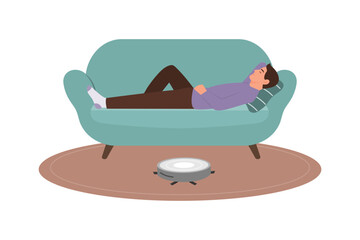 Man sleeping on sofa.Weekend Recreation Concept.Vector illustration