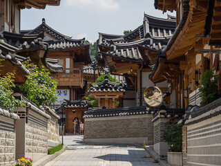 The street view of Eunpyeong Hanok Village with traditional Korean buildings in South Korea