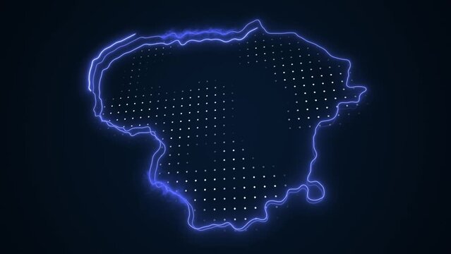 3D Moving Neon Blue Lithuania Map Borders Outline Loop Background