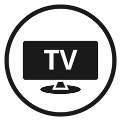 Tv pictogram. Television screen round black icon