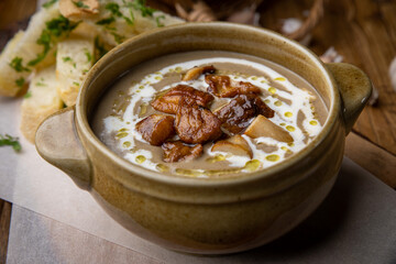 delicious soup prepared in the restaurant by the chef

