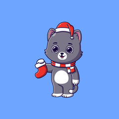 cute cat holding christmas socks