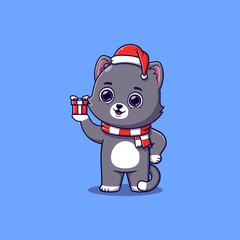cute cat holding small christmas gift