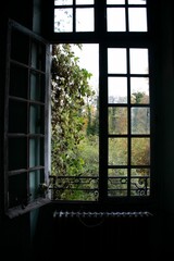 Vertical shot of the balcony of an Abandoned sanatorium in Angicourt, France - obrazy, fototapety, plakaty