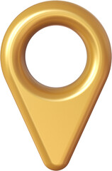 Gold location pin isolated on transparent background. 3D rendering