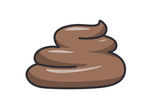 Brown pile of shit. Dog feces with an unpleasant odor. Symbol of disgust. Poop in cartoon style outline flat graphics.