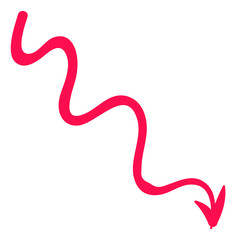 Curved downward arrow. Red doodle smooth line