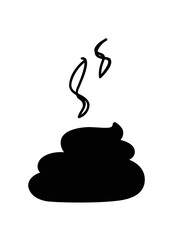 Silhouette of a pile of shit. Dog feces with an unpleasant odor. Symbol of disgust. Black and white graphics. Turd in cartoon style contour graphics.