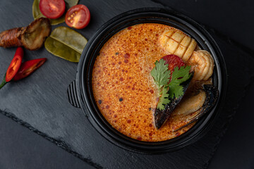 delicious soup prepared in the restaurant by the chef

