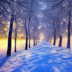 A Tree Lined Path Covered in Snow on a Cold Winter Day