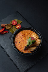 delicious soup prepared in the restaurant by the chef

