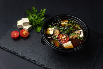 delicious soup prepared in the restaurant by the chef

