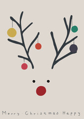 Fototapeta premium Christmas deer with balls christmas tree with balls Christmas New Year card 